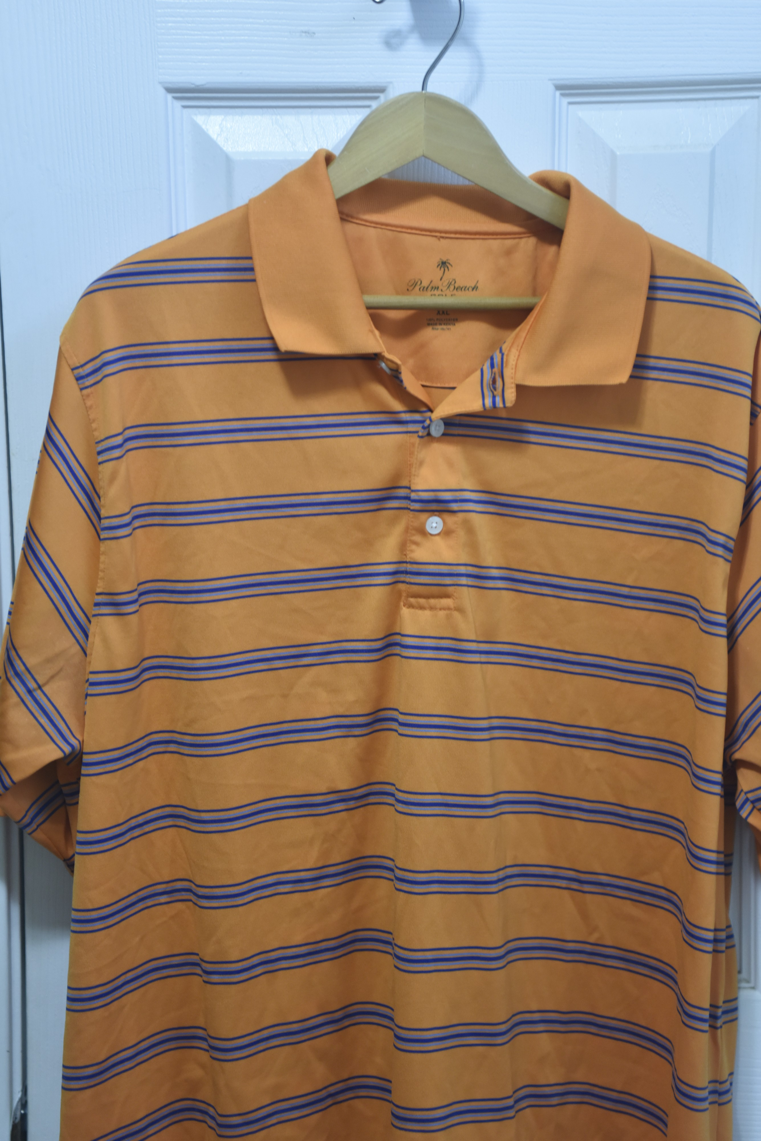 Palm Beach Golf Performance Polo Shirt Orange Blue Striped Xxl Lsc084